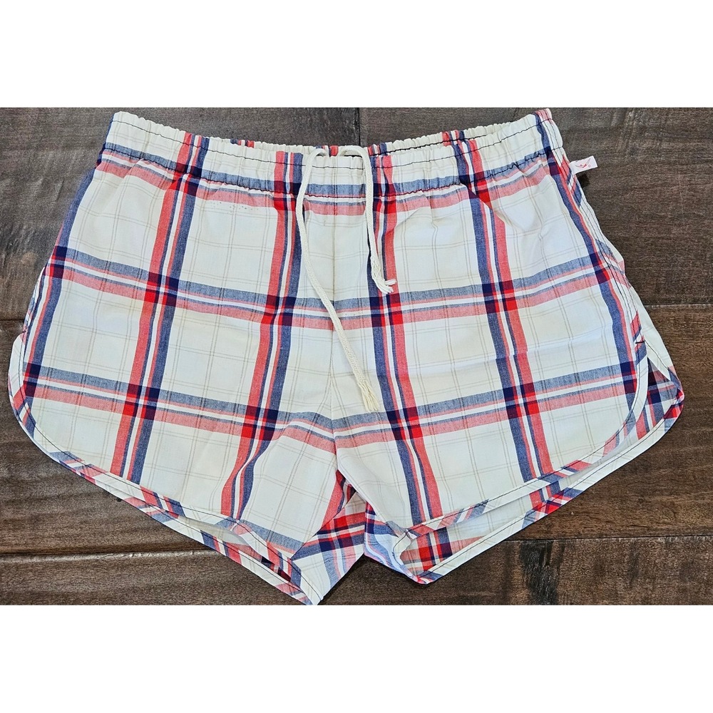Vintage Jantzen Mens Plaid Swim Trunks Size 34 Red Blue White Made in USA Shorts